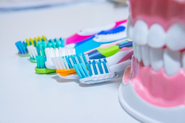 Mesa llena de cepillos de dientes y un molde dental | Muela incluida | Salud Bucodental | Dentista en Madrid Río